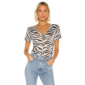 Rails Cara Ivory Tiger Stripe Linen V-Neck T-Shirt 0140